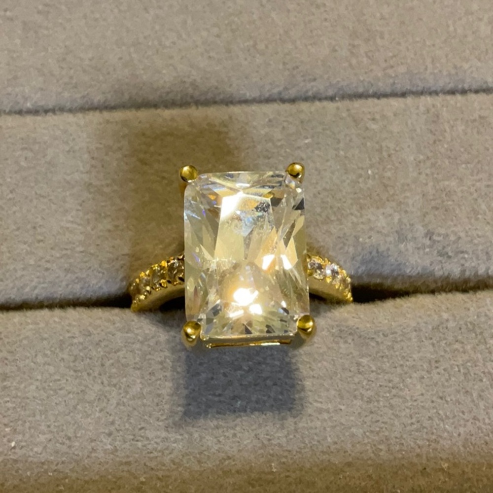 Gold plated sterling silver ring with large rectangular stone